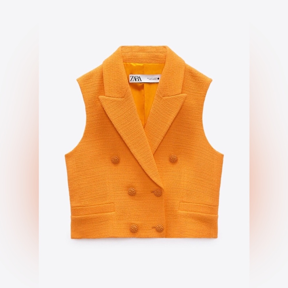Zara - Orange Textured Vest/Mini Skirt Set - Picture 3 of 13